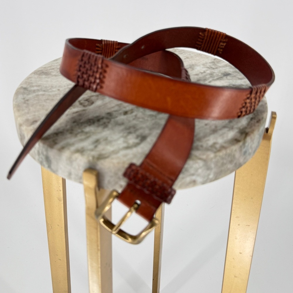 Fossil Woven Basketweave Belt Mens L BT2172 TANL Leather Equestrian Office EUC